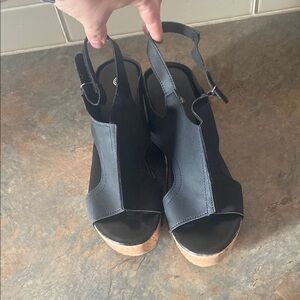 Women’s Black Slingback Wedge Sandals NWOT 9-9.5